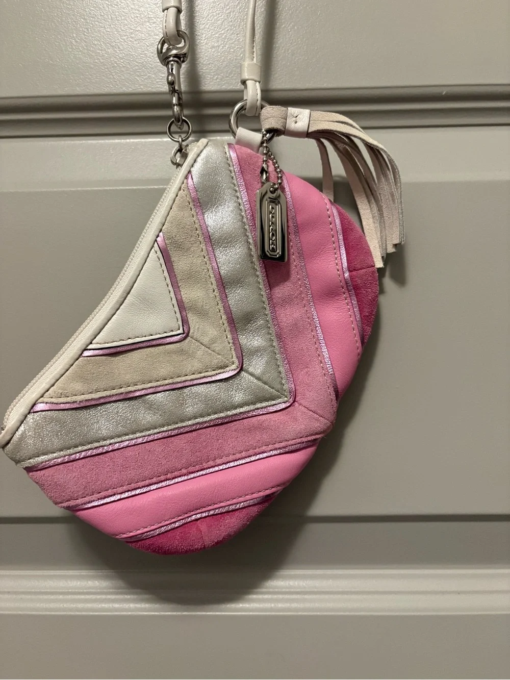 Coach Y2K Chevron Pink Suede Wristlet